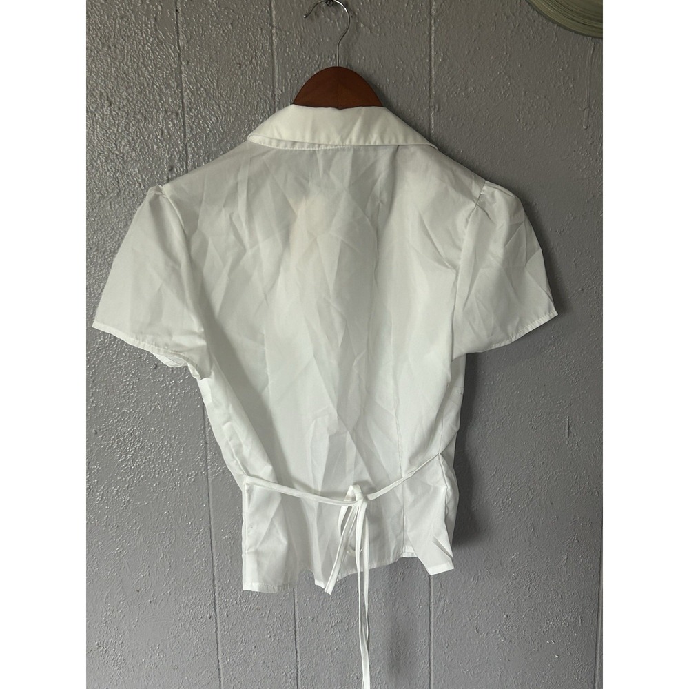 Poeselle Milkmaid Collard Button Short Sleeve Top Size M White NWT Peasant - Picture 4 of 4